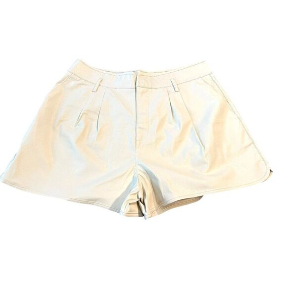 PAIGE Pants - PAIGE Ladies Size 10 Martini Shorts Ecru White Faux Leather Pleated NWT $189